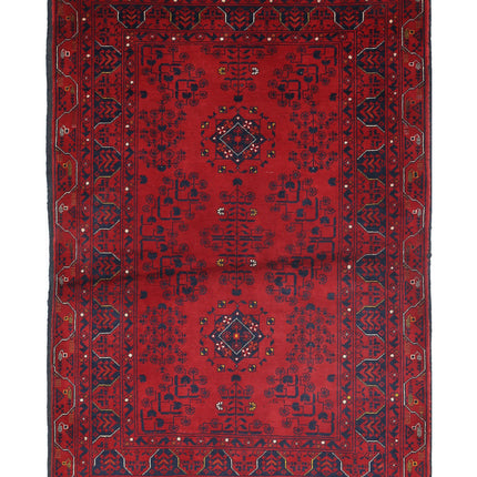 Afghan 3' 3" X 4' 9" Hand Knotted Wool Rug 3' 3" X 4' 9" (99 X 145) / Red / Wool