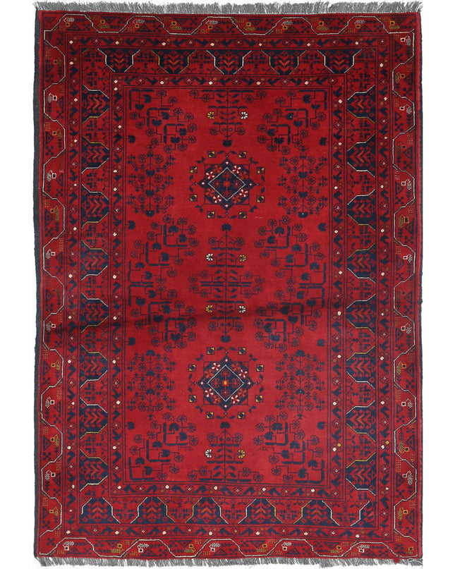 Afghan 3' 3" X 4' 9" Hand Knotted Wool Rug 3' 3" X 4' 9" (99 X 145) / Red / Wool