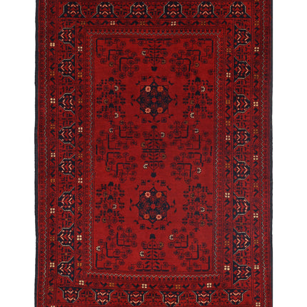 Afghan 3' 3" X 4' 9" Hand Knotted Wool Rug 3' 3" X 4' 9" (99 X 145) / Red / Wool
