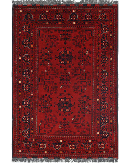Afghan 3' 3" X 4' 9" Hand Knotted Wool Rug 3' 3" X 4' 9" (99 X 145) / Red / Wool