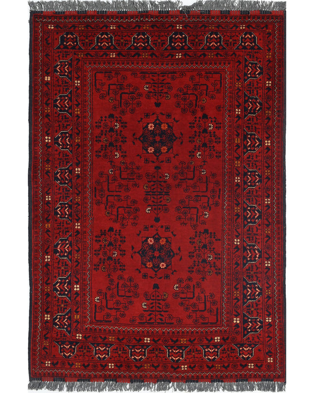 Afghan 3' 3" X 4' 9" Hand Knotted Wool Rug 3' 3" X 4' 9" (99 X 145) / Red / Wool