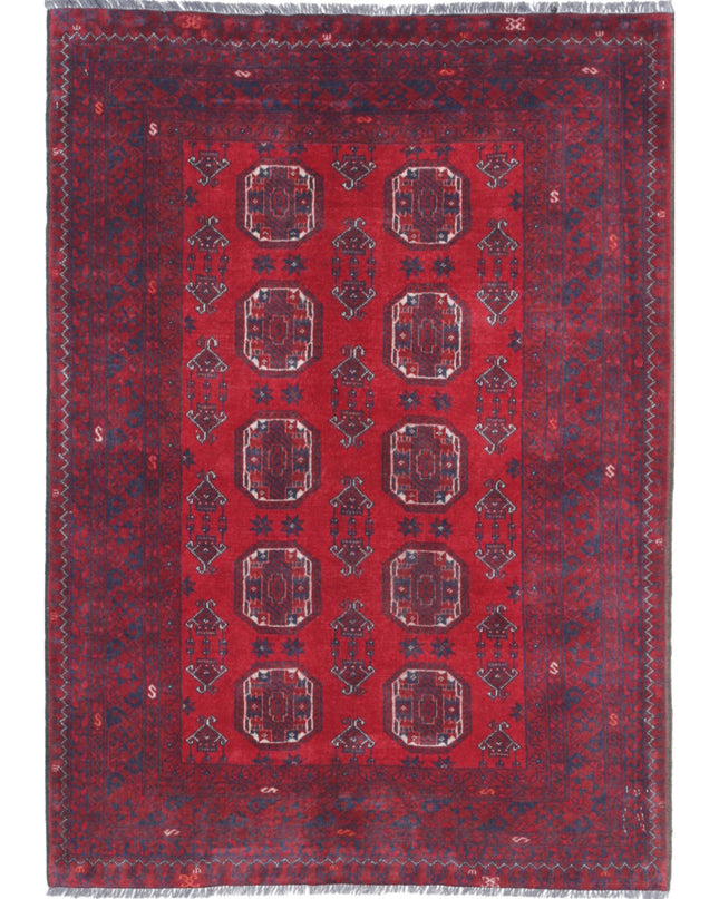 Afghan 3' 0" X 4' 2" Hand Knotted Wool Rug 3' 0" X 4' 2" (91 X 127) / Red / Wool
