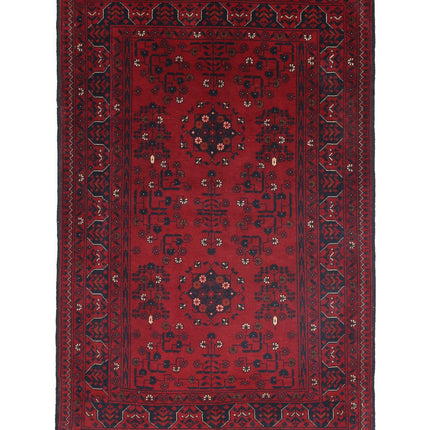 Afghan 3' 2" X 5' 0" Hand Knotted Wool Rug 3' 2" X 5' 0" (97 X 152) / Red / Wool