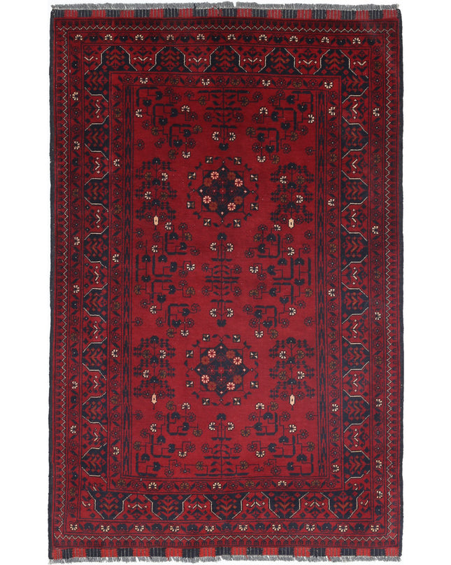 Afghan 3' 2" X 5' 0" Hand Knotted Wool Rug 3' 2" X 5' 0" (97 X 152) / Red / Wool