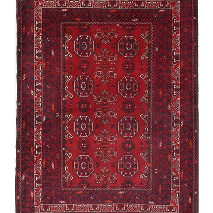 Afghan 3' 5" X 4' 8" Hand Knotted Wool Rug 3' 5" X 4' 8" (104 X 142) / Red / Wool