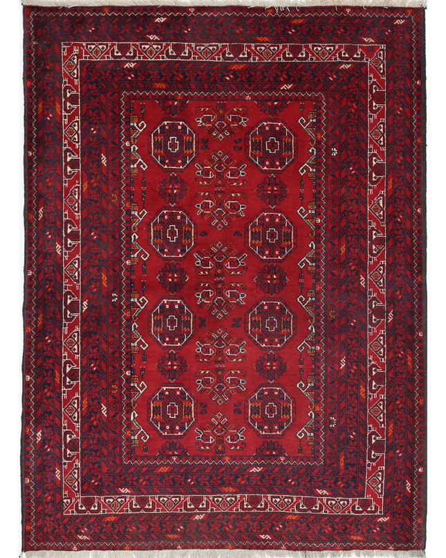 Afghan 3' 5" X 4' 8" Hand Knotted Wool Rug 3' 5" X 4' 8" (104 X 142) / Red / Wool
