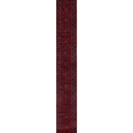Afghan 2' 7" X 24' 7" Hand Knotted Wool Rug 2' 7" X 24' 7" (79 X 749) / Red / Wool