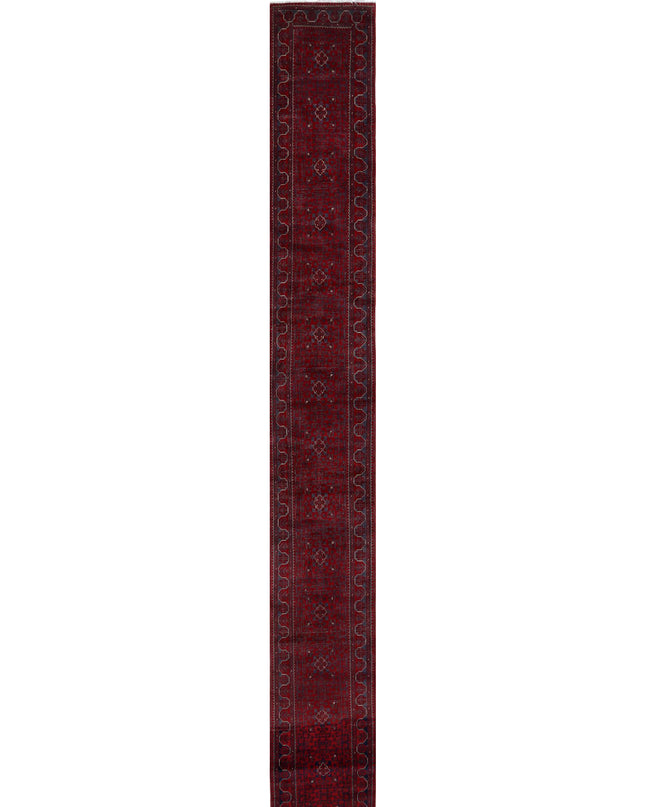 Afghan 2' 7" X 24' 7" Hand Knotted Wool Rug 2' 7" X 24' 7" (79 X 749) / Red / Wool