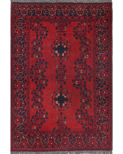 Afghan 3' 4" X 4' 10" Hand Knotted Wool Rug 3' 4" X 4' 10" (101 X 147) / Red / Wool