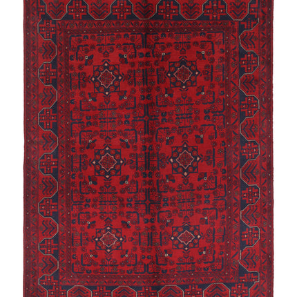 Afghan 5' 6" X 7' 5" Hand Knotted Wool Rug 5' 6" X 7' 5" (168 X 226) / Red / Wool