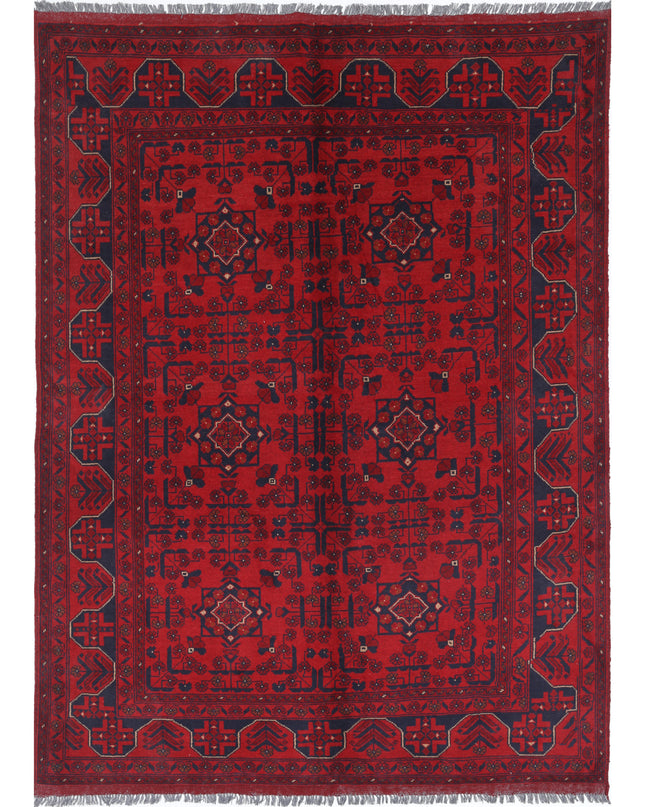 Afghan 5' 6" X 7' 5" Hand Knotted Wool Rug 5' 6" X 7' 5" (168 X 226) / Red / Wool