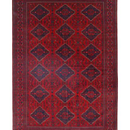 Afghan 6' 6" X 9' 10" Hand Knotted Wool Rug 6' 6" X 9' 10" (198 X 300) / Red / Wool