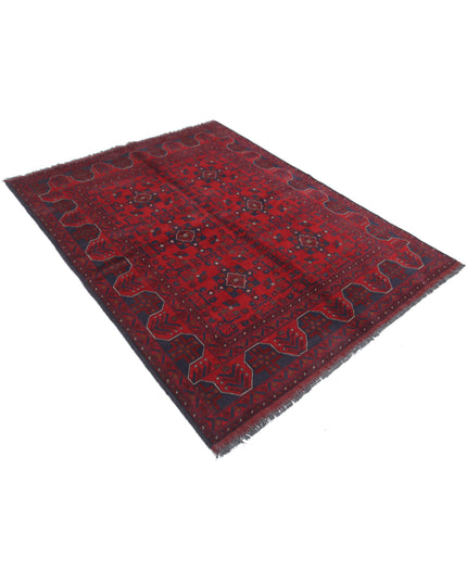 Afghan 4' 10" X 6' 4" Hand Knotted Wool Rug 4' 10" X 6' 4" (147 X 193) / Red / Wool