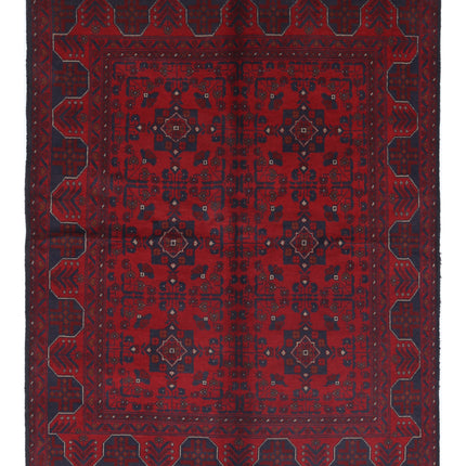 Afghan 4' 10" X 6' 4" Hand Knotted Wool Rug 4' 10" X 6' 4" (147 X 193) / Red / Wool