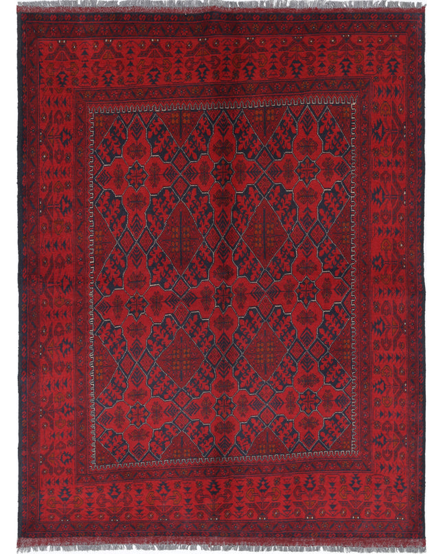 Afghan 4' 11" X 6' 6" Hand Knotted Wool Rug 4' 11" X 6' 6" (150 X 198) / Red / Wool