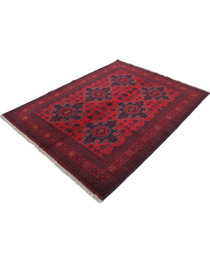 Afghan 5' 0" X 6' 8" Hand Knotted Wool Rug 5' 0" X 6' 8" (152 X 203) / Red / Wool