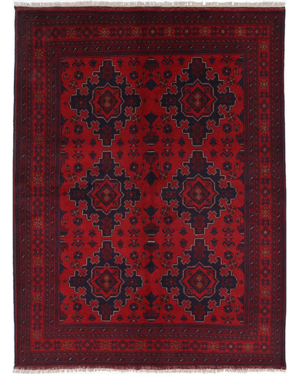 Afghan 5' 0" X 6' 8" Hand Knotted Wool Rug 5' 0" X 6' 8" (152 X 203) / Red / Wool