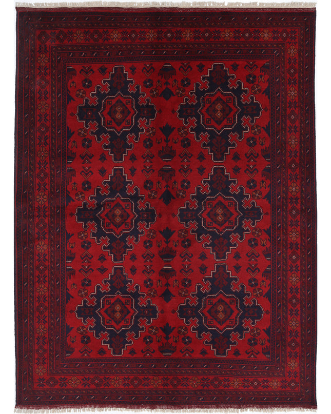 Afghan 5' 0" X 6' 8" Hand Knotted Wool Rug 5' 0" X 6' 8" (152 X 203) / Red / Wool