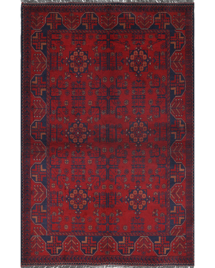 Afghan 4' 2" X 6' 4" Hand Knotted Wool Rug 4' 2" X 6' 4" (127 X 193) / Red / Wool