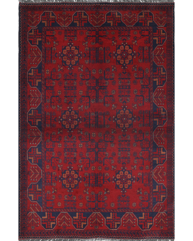 Afghan 4' 2" X 6' 4" Hand Knotted Wool Rug 4' 2" X 6' 4" (127 X 193) / Red / Wool