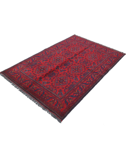 Afghan 4' 4" X 6' 7" Hand Knotted Wool Rug 4' 4" X 6' 7" (132 X 201) / Red / Wool