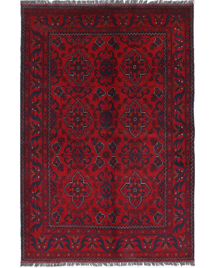 Afghan 4' 4" X 6' 7" Hand Knotted Wool Rug 4' 4" X 6' 7" (132 X 201) / Red / Wool