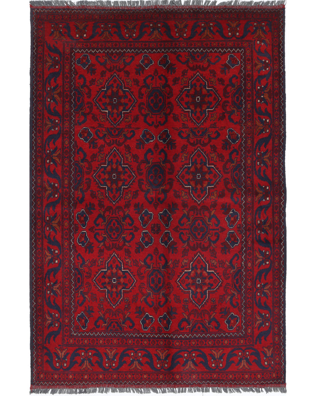 Afghan 4' 4" X 6' 7" Hand Knotted Wool Rug 4' 4" X 6' 7" (132 X 201) / Red / Wool