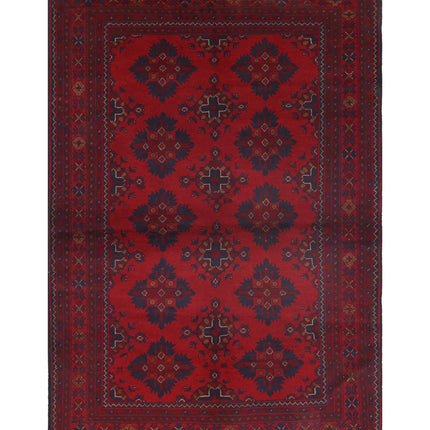 Afghan 4' 1" X 6' 1" Hand Knotted Wool Rug 4' 1" X 6' 1" (124 X 185) / Red / Wool
