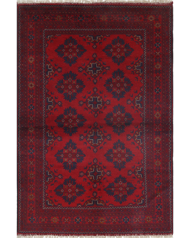 Afghan 4' 1" X 6' 1" Hand Knotted Wool Rug 4' 1" X 6' 1" (124 X 185) / Red / Wool