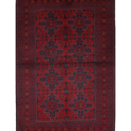 Afghan 4' 3" X 6' 4" Hand Knotted Wool Rug 4' 3" X 6' 4" (130 X 193) / Red / Wool