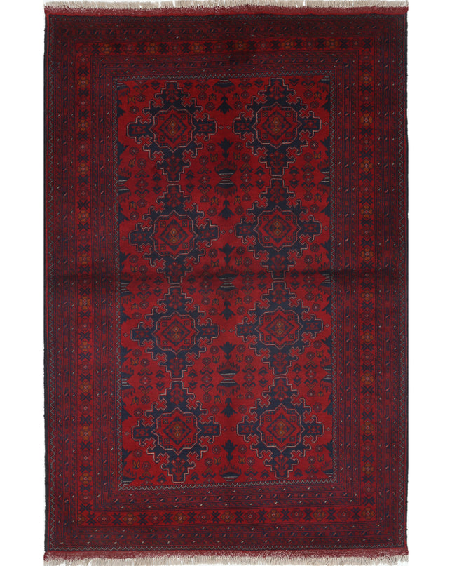 Afghan 4' 3" X 6' 4" Hand Knotted Wool Rug 4' 3" X 6' 4" (130 X 193) / Red / Wool