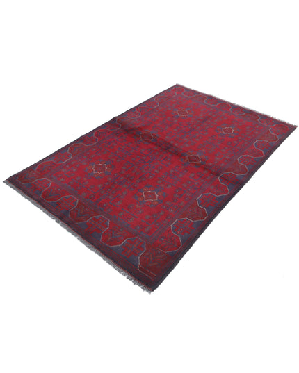 Afghan 4' 2" X 6' 5" Hand Knotted Wool Rug 4' 2" X 6' 5" (127 X 196) / Red / Wool