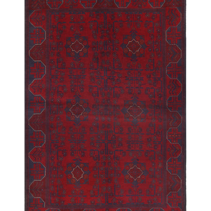 Afghan 4' 2" X 6' 5" Hand Knotted Wool Rug 4' 2" X 6' 5" (127 X 196) / Red / Wool