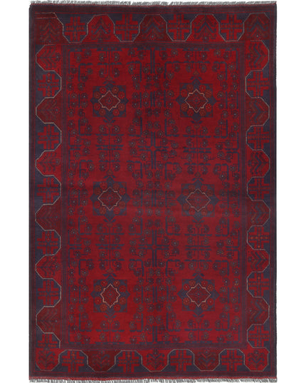 Afghan 4' 2" X 6' 5" Hand Knotted Wool Rug 4' 2" X 6' 5" (127 X 196) / Red / Wool