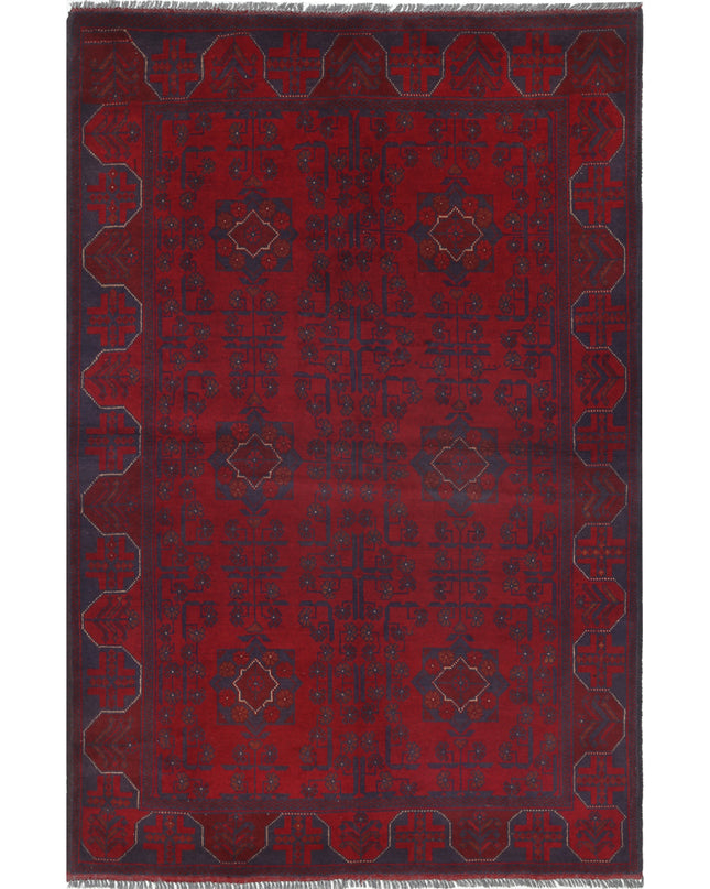 Afghan 4' 2" X 6' 5" Hand Knotted Wool Rug 4' 2" X 6' 5" (127 X 196) / Red / Wool