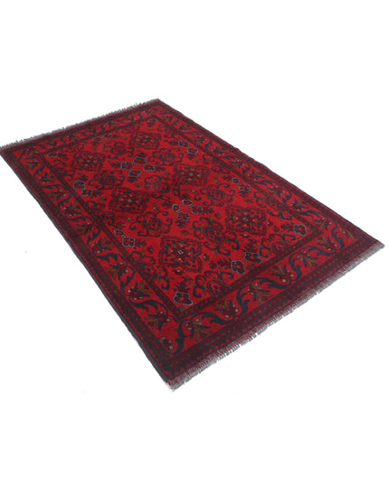 Afghan 4' 2" X 6' 4" Hand Knotted Wool Rug 4' 2" X 6' 4" (127 X 193) / Red / Wool