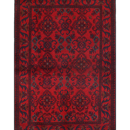 Afghan 4' 2" X 6' 4" Hand Knotted Wool Rug 4' 2" X 6' 4" (127 X 193) / Red / Wool