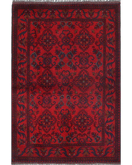 Afghan 4' 2" X 6' 4" Hand Knotted Wool Rug 4' 2" X 6' 4" (127 X 193) / Red / Wool