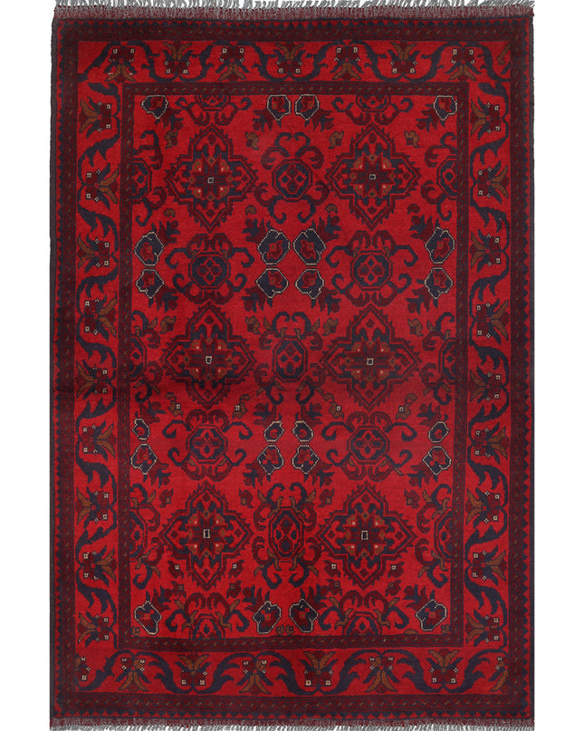 Afghan 4' 2" X 6' 4" Hand Knotted Wool Rug 4' 2" X 6' 4" (127 X 193) / Red / Wool