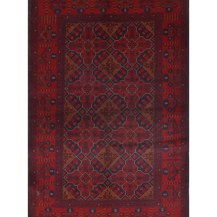 Afghan 4' 0" X 6' 4" Hand Knotted Wool Rug 4' 0" X 6' 4" (122 X 193) / Red / Wool