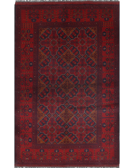 Afghan 4' 0" X 6' 4" Hand Knotted Wool Rug 4' 0" X 6' 4" (122 X 193) / Red / Wool