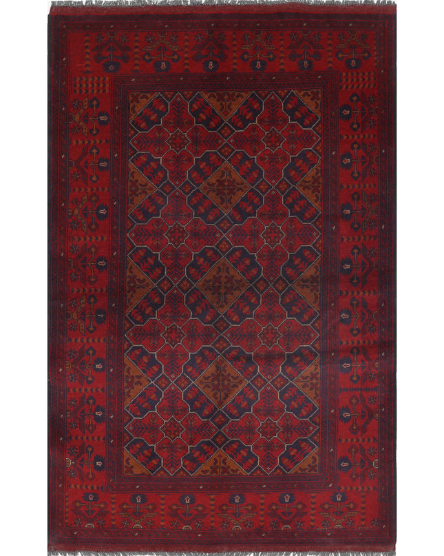 Afghan 4' 0" X 6' 4" Hand Knotted Wool Rug 4' 0" X 6' 4" (122 X 193) / Red / Wool