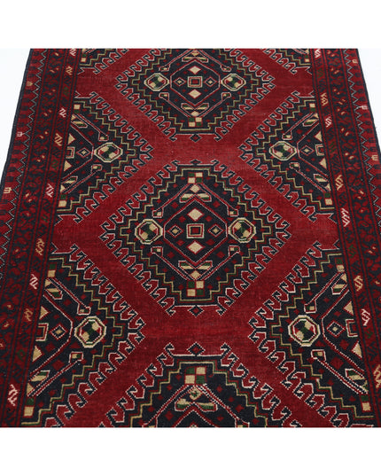 Afghan 3' 2" X 6' 5" Hand Knotted Wool Rug 3' 2" X 6' 5" (97 X 196) / Red / Wool