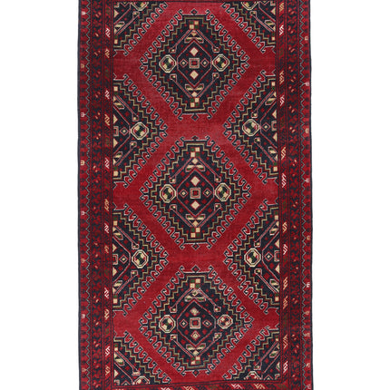 Afghan 3' 2" X 6' 5" Hand Knotted Wool Rug 3' 2" X 6' 5" (97 X 196) / Red / Wool