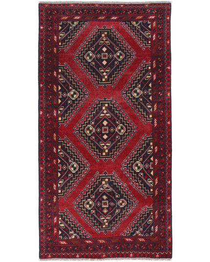Afghan 3' 2" X 6' 5" Hand Knotted Wool Rug 3' 2" X 6' 5" (97 X 196) / Red / Wool