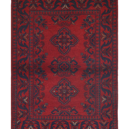 Afghan 3' 3" X 4' 6" Hand Knotted Wool Rug 3' 3" X 4' 6" (99 X 137) / Red / Wool