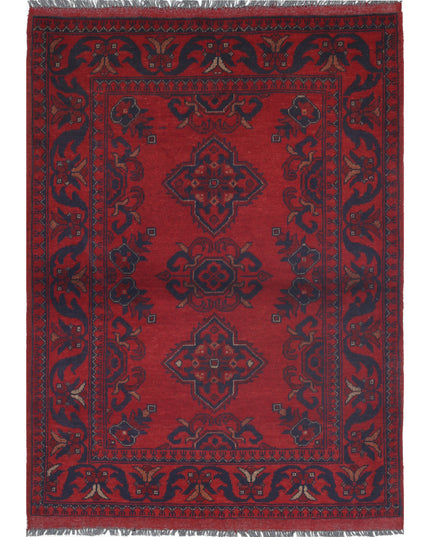 Afghan 3' 3" X 4' 6" Hand Knotted Wool Rug 3' 3" X 4' 6" (99 X 137) / Red / Wool