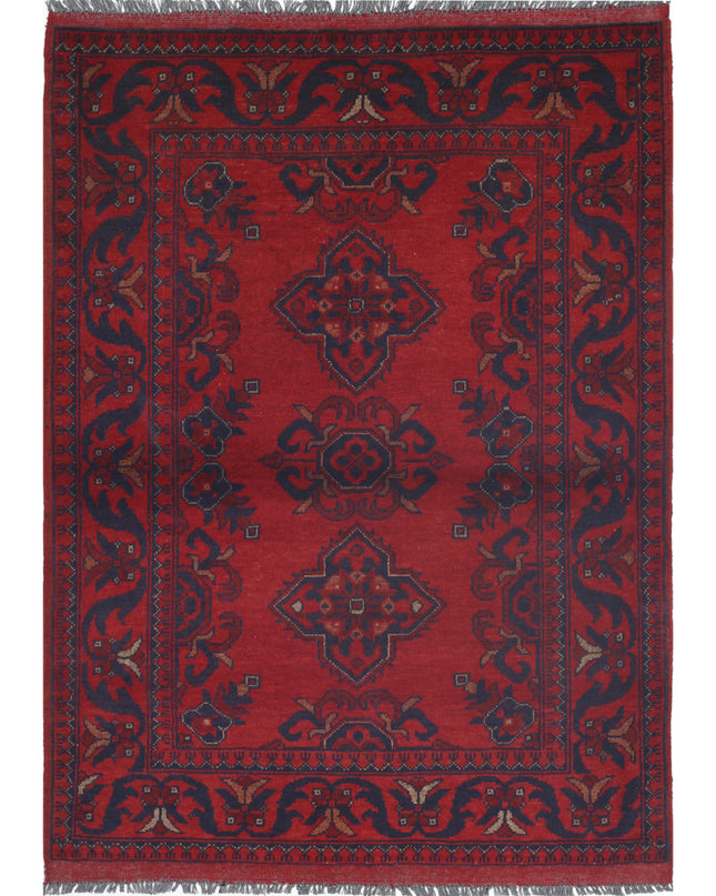 Afghan 3' 3" X 4' 6" Hand Knotted Wool Rug 3' 3" X 4' 6" (99 X 137) / Red / Wool