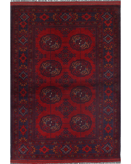 Afghan 3' 6" X 5' 0" Hand Knotted Wool Rug 3' 6" X 5' 0" (107 X 152) / Red / Wool