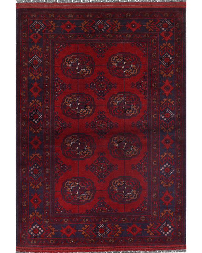 Afghan 3' 6" X 5' 0" Hand Knotted Wool Rug 3' 6" X 5' 0" (107 X 152) / Red / Wool